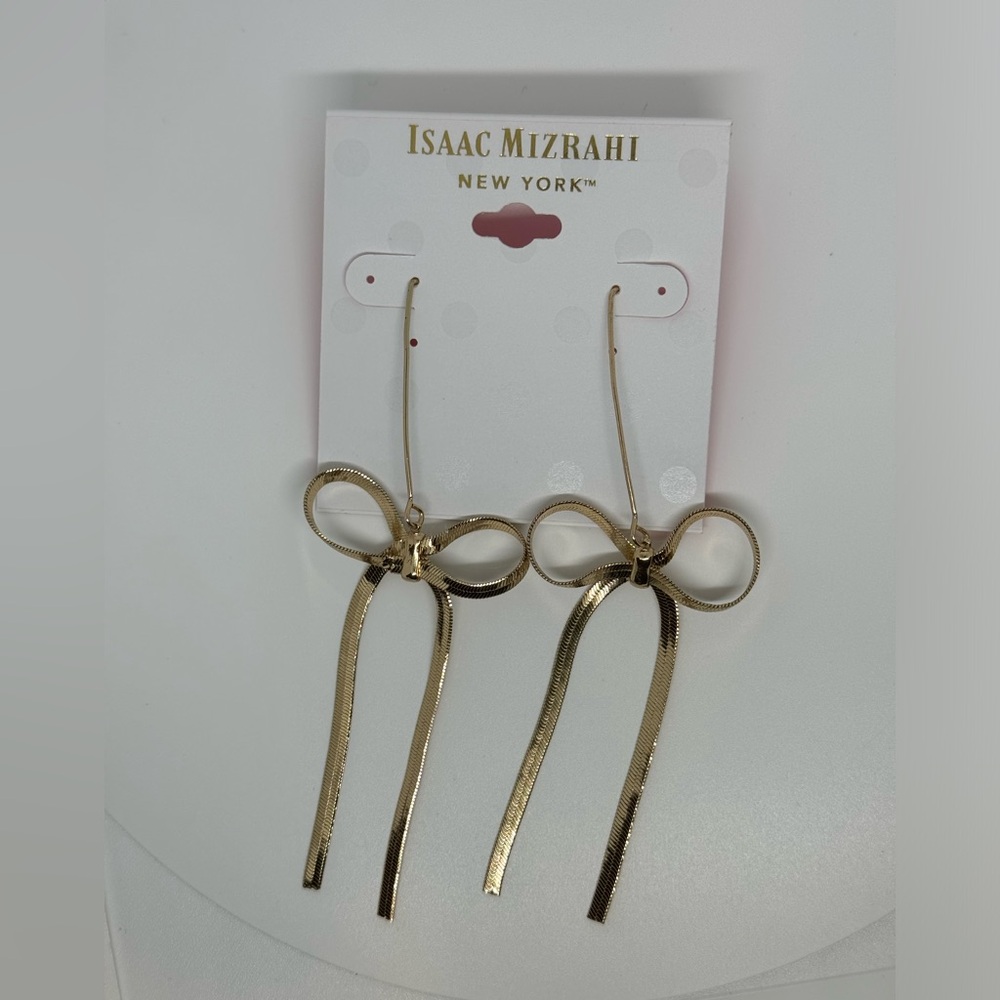 ISAAC MIZRAHI Gold Tone Dangling Bow Hook Earrings